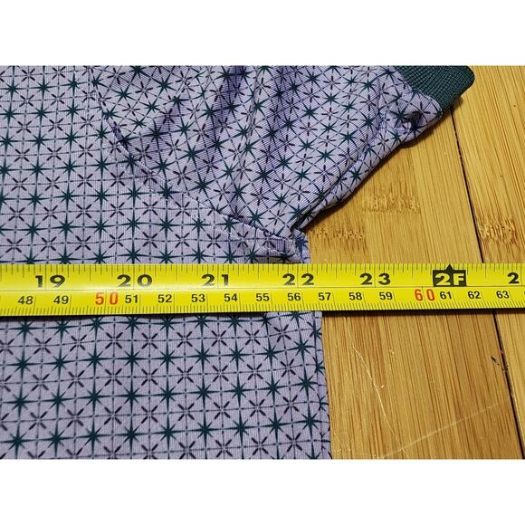 Greyson Shirt Men's Purple Medium Geometric AOP Short Sleeve Polo Golf Stretch - Picture 4 of 7